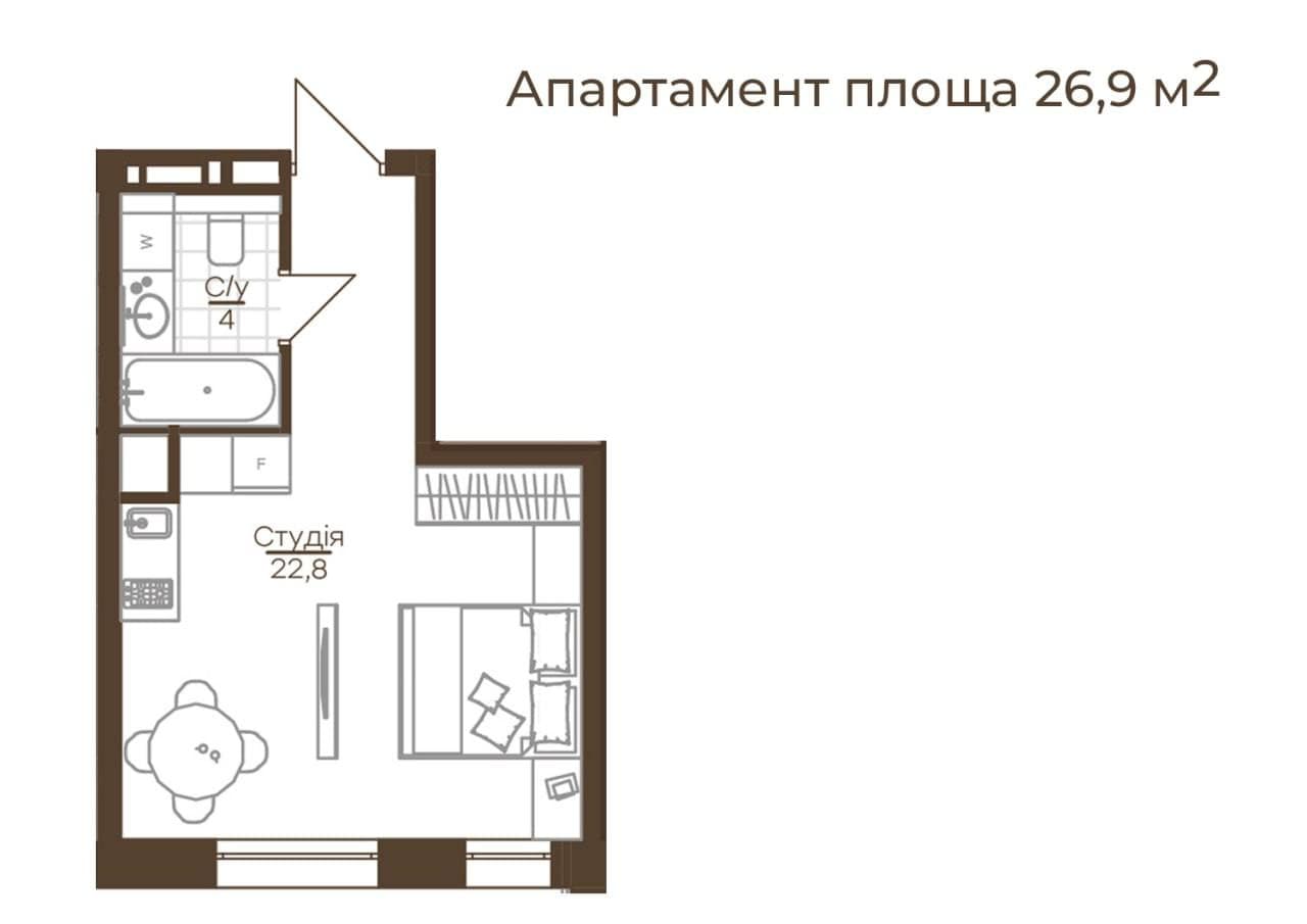 Апарт 217 — план студії 26,9 м²