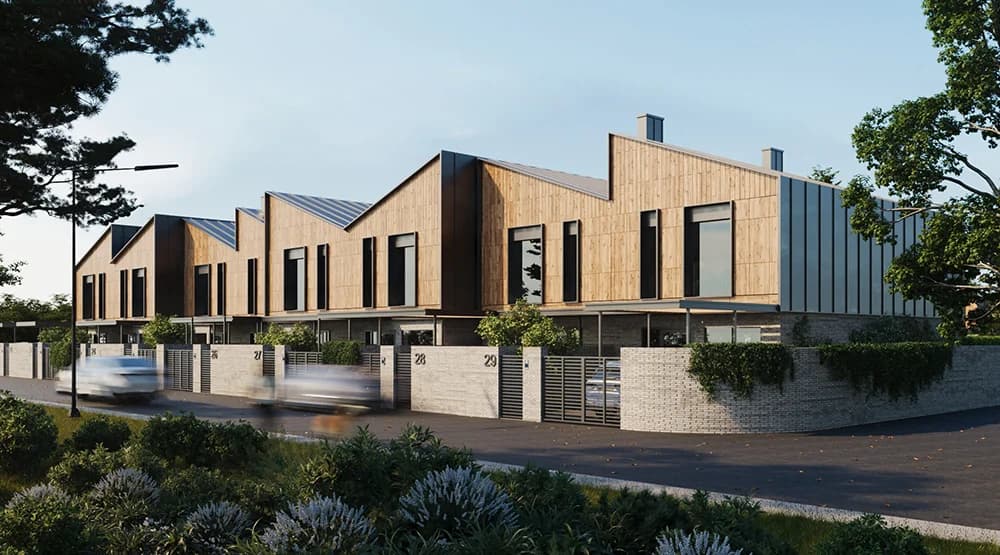Koreni Club Town — фасад вулиці, рендер Тип 1
