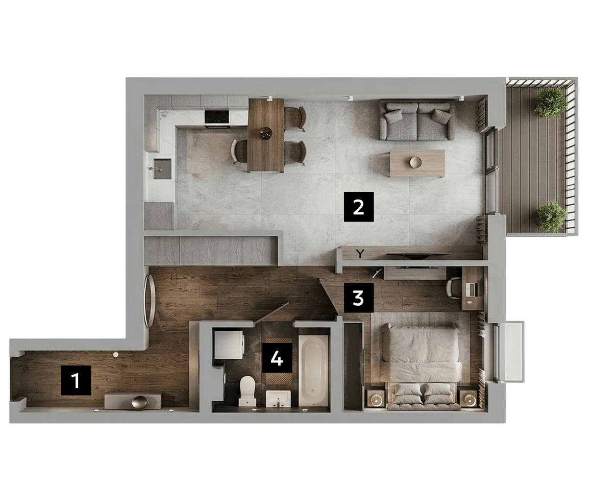 Планування 1Г — 1-кімнатна квартира 47.60 м²