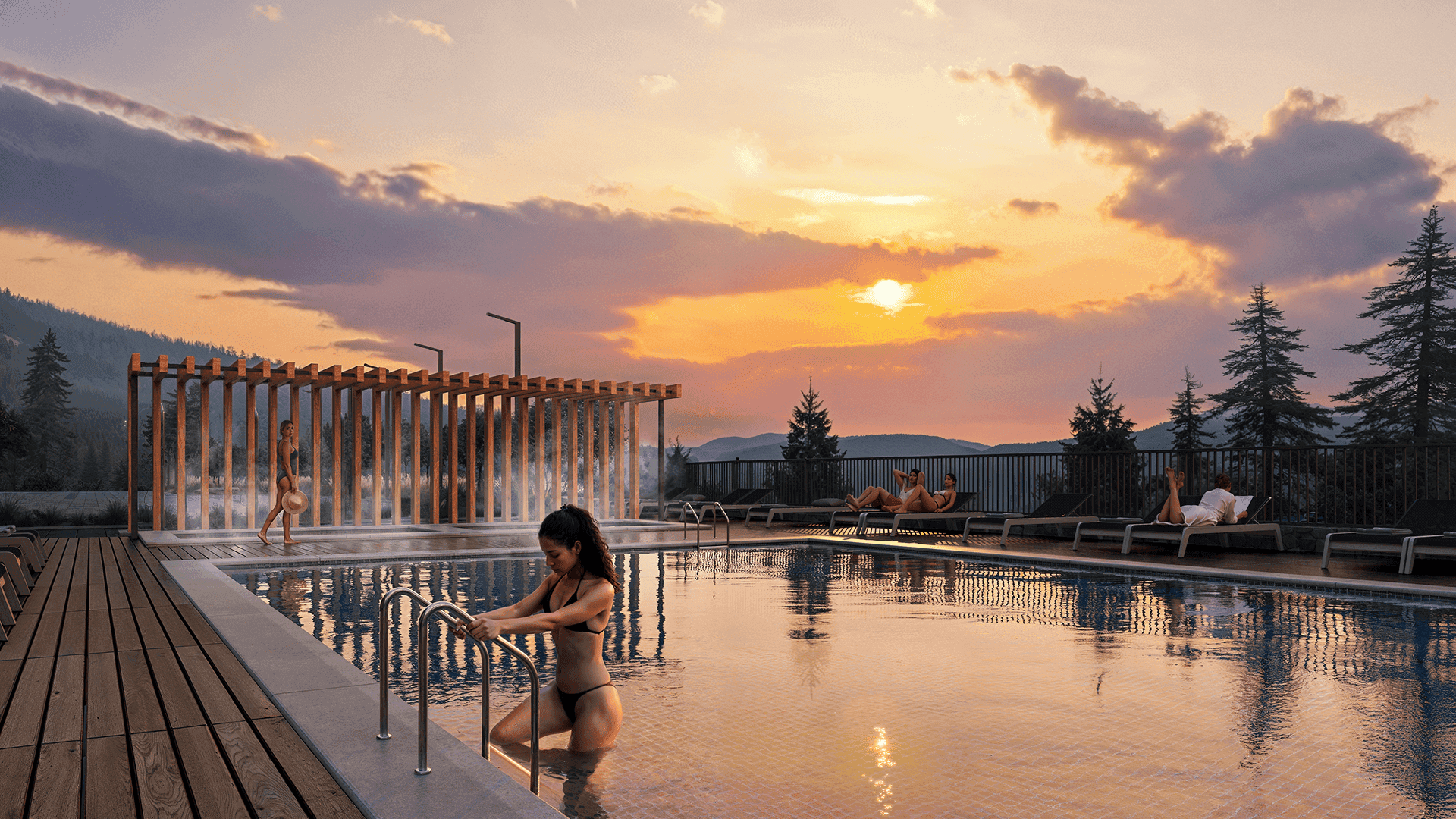 Відкритий басейн Меланіт Resort & SPA на заході сонця